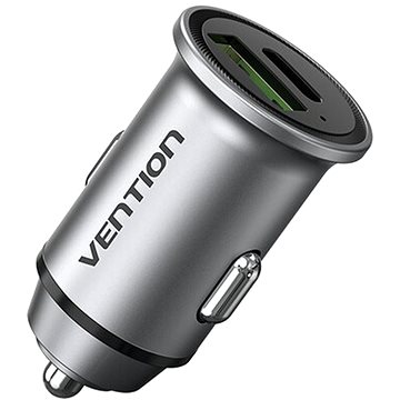 Vention Two-Port USB A+C (18W/20W) Car Charger Gray Mini Style Aluminium Alloy Type