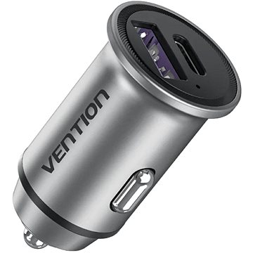 Vention Two-Port USB A+C (30W/30W) Car Charger Gray Mini Style Aluminium Alloy Type