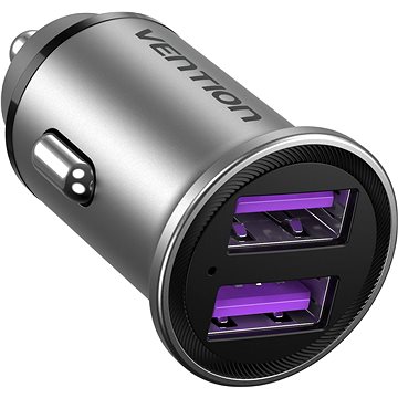 E-shop Vention Two-Port USB A+A (30W/30W) Car Charger Gray Mini Style Aluminium Alloy Type
