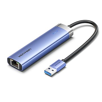 E-shop Vention USB 3.0 to USB 3.0 x 3/RJ45/USB-C Hub 0.15M Blue Aluminum Alloy Type