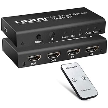 PremiumCord HDMI switch 2:2 , 3D, 1080p s dálkovým ovladačem