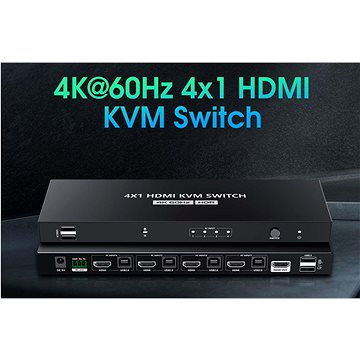 E-shop PremiumCord 4K@60Hz HDMI2.0 KVM-Umschalter 4:1 mit Fernbedienung