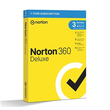 Norton 360 Deluxe 25GB, VPN, 1 uživatel, 3 zařízení, 12 měsíců (elektronická licence)
