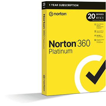 Norton 360 Platinum 100GB, VPN, 1 uživatel, 20 zařízení, 12 měsíců (elektronická licence)