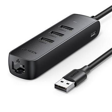 E-shop UGREEN USB 2.0 auf 3 × USB 2.0 + RJ45 (100 Mbps) Ethernet Adapter (Schwarz)
