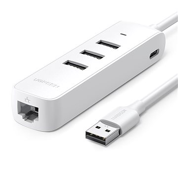 UGREEN USB 2.0 to 3×USB 2.0 + RJ45 (10/100Mbps) (White)