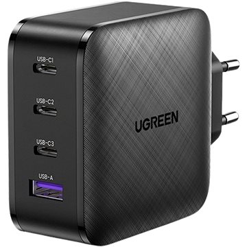 E-shop UGREEN GaN 65W Wall Charger (3x USB-C + 1x USB-A) Black